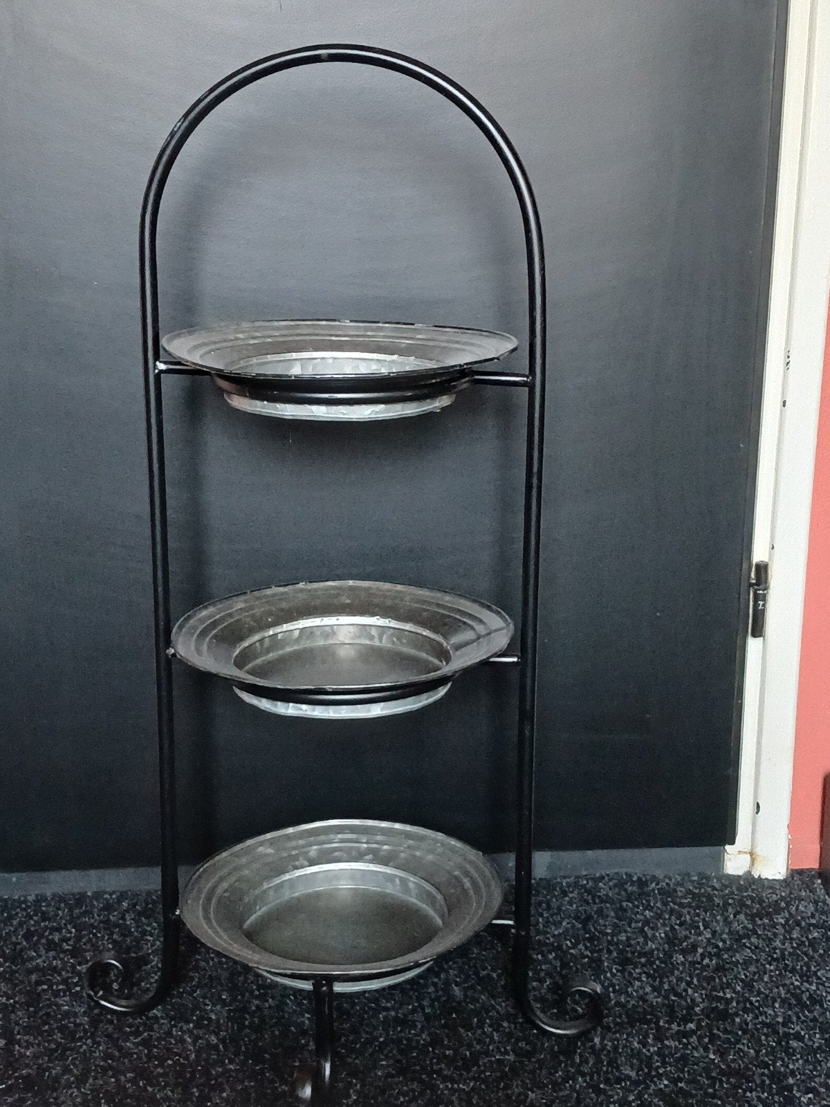 Decoratieve etagère met 3 metalen schalen - Zwart/Zilver, Ophalen, Vintage, Metaal, Gebruikt
