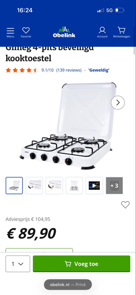 Gimeg 4-pits gas kooktoestel - Ideaal voor camping, Ophalen, Minder dan 85 cm, 4 kookzones, Zo goed als nieuw