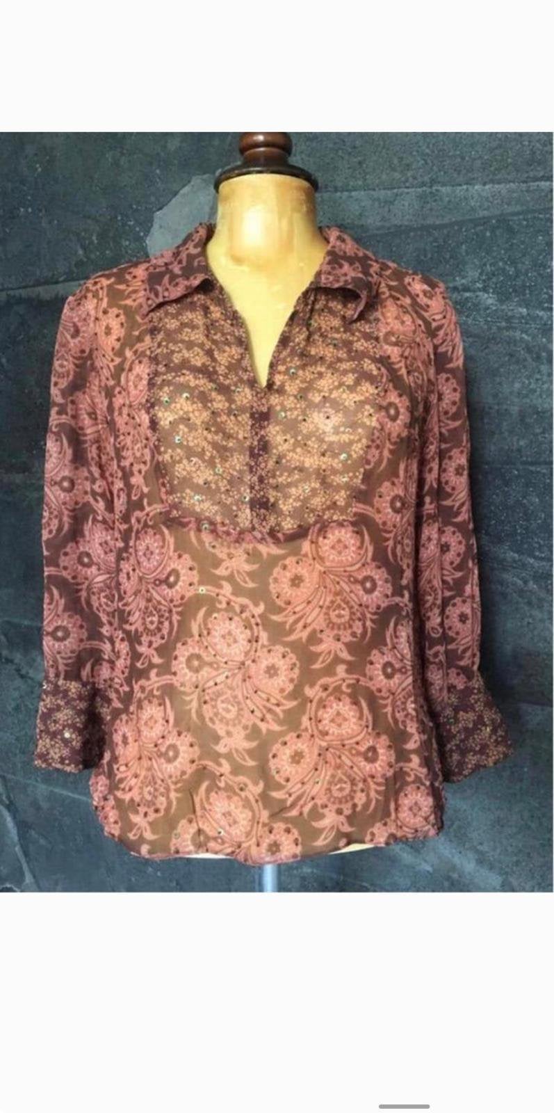 Zijden Amerikaanse blouse top doorzichtig merk ECI New York, Ophalen, Zo goed als nieuw, Maat 36 (S), Bruin