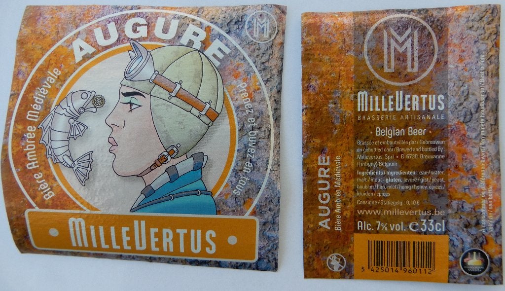 Bieretiket Augure brouwerij Millevertus (5r5), Verzenden, Gebruikt, Overige typen, Overige merken