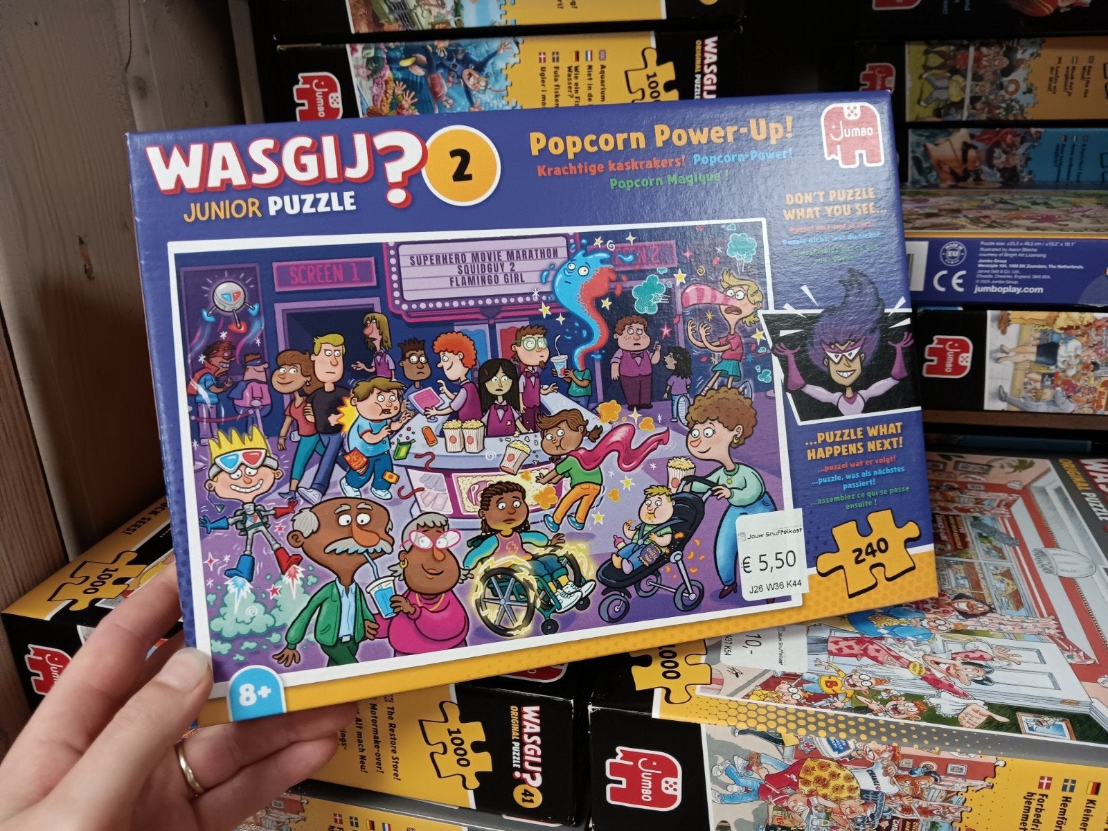 Wasgij? Junior Puzzel 2: Popcorn Power-Up! 240 stukjes, Ophalen of Verzenden, Minder dan 500 stukjes, Gebruikt, Legpuzzel