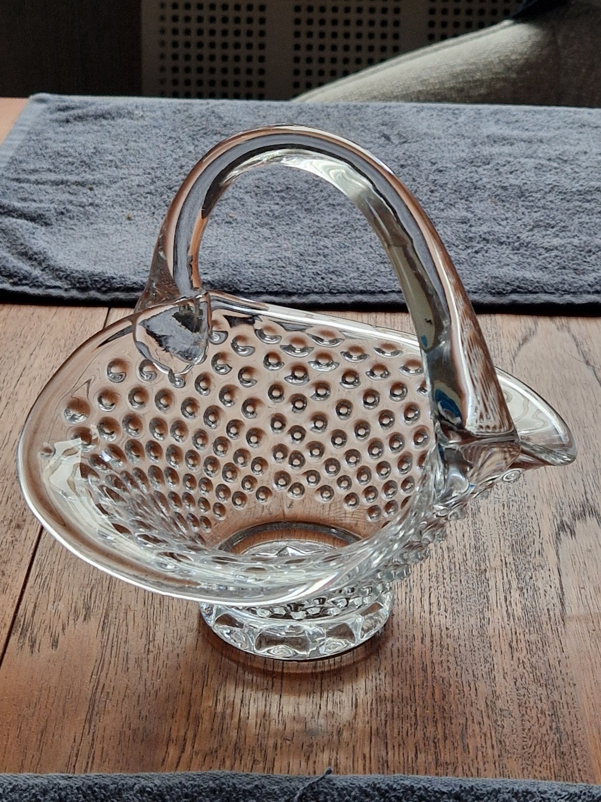 Vintage helderglas hobnail bonbonmandje of 'brides basket', Ophalen of Verzenden