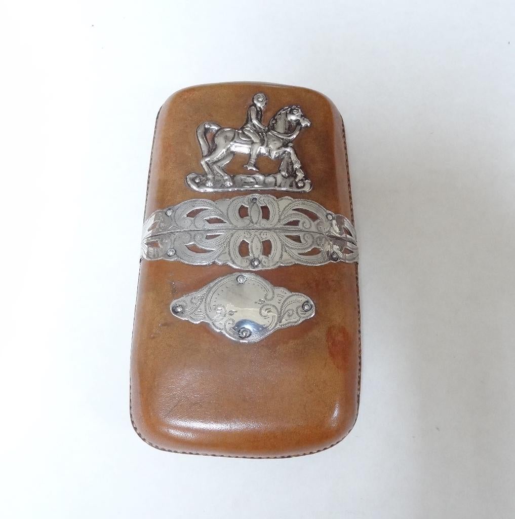 Sigarenkoker, leer met Hollands antiek zilver beslag., Antiek en Kunst, Antiek | Goud en Zilver, Verzenden, Zilver