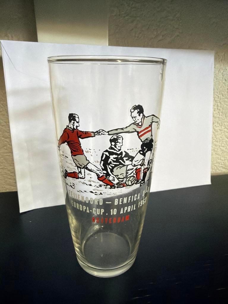 Vintage Feyenoord - Benfica Europa Cup Glas 1964, Ophalen of Verzenden, Zo goed als nieuw