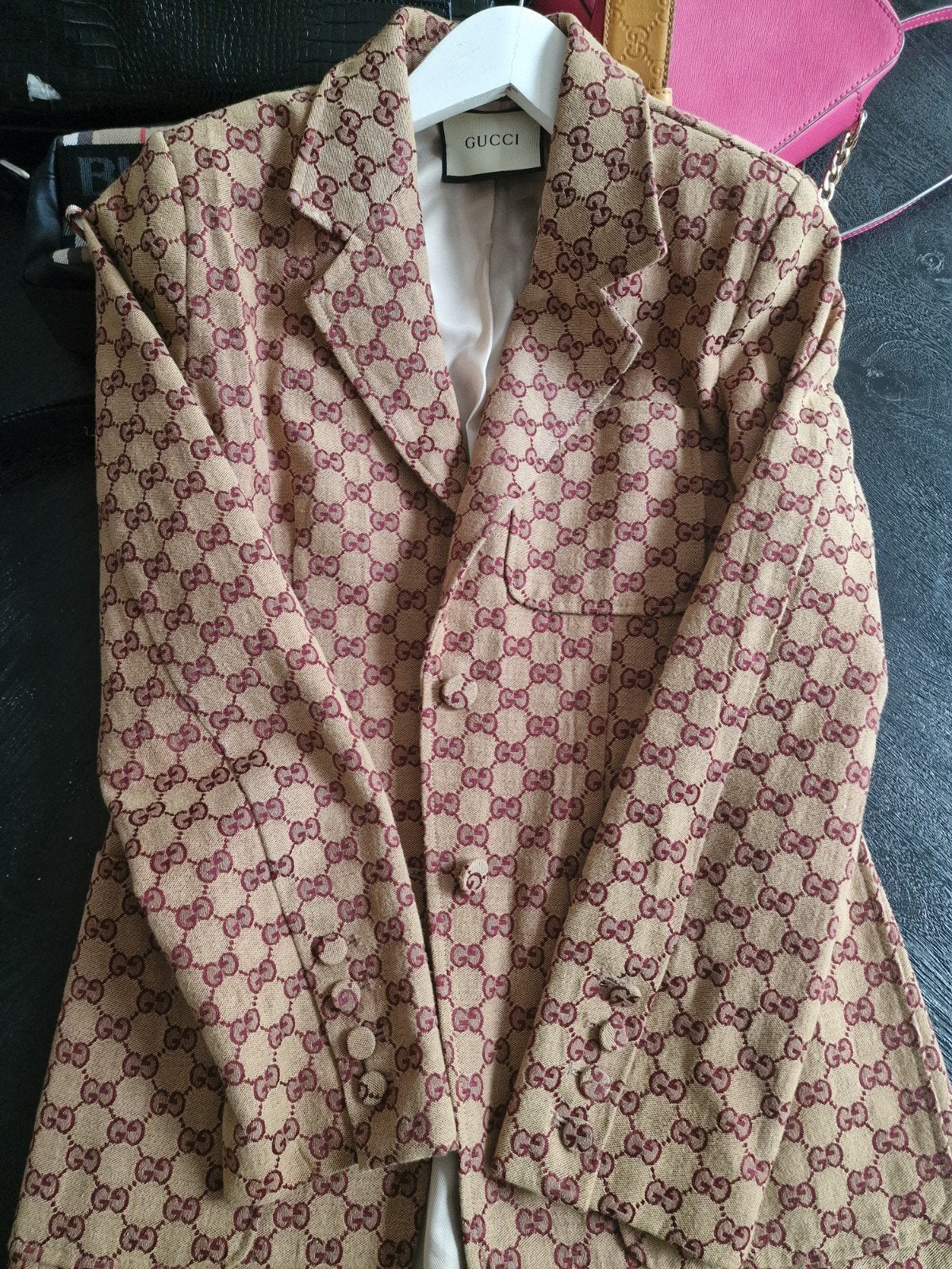 Gucci GG Monogram Jasje - Maat M, Maat 38/40 (M), Beige, Ophalen of Verzenden, Jasje