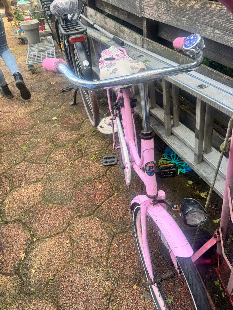 Roze kinderfiets met mandje, Ophalen, Gebruikt, Terugtraprem, Minder dan 16 inch