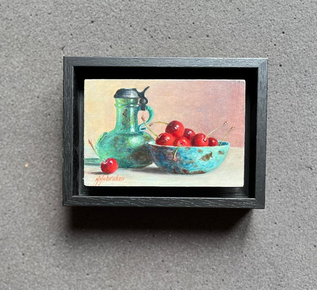 Schilderij kan, kersen in een schaal. Hans Habraken., Ophalen of Verzenden