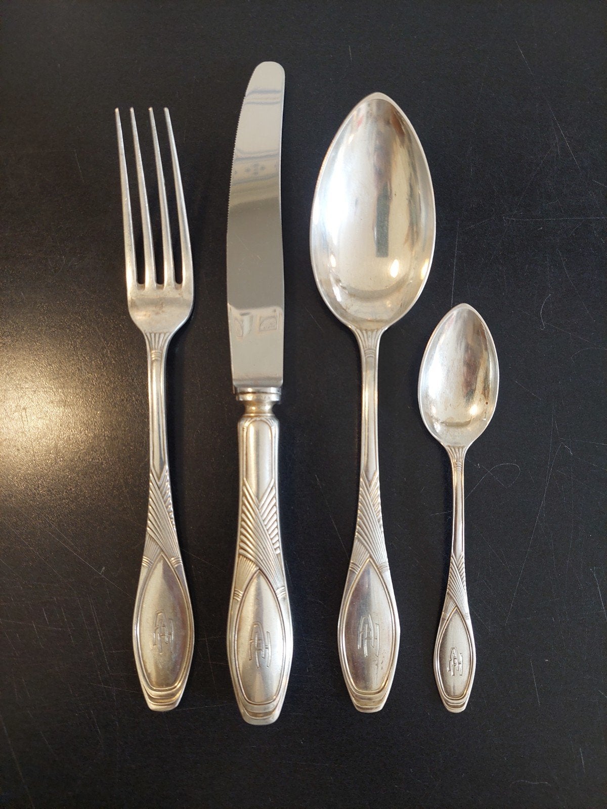Bestek voor 12 personen, zilver, Jugendstil,, Antiek en Kunst, Antiek | Bestek, Ophalen