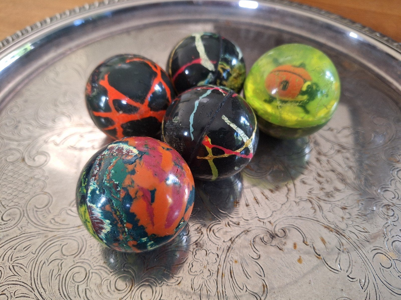 Set van 5 vintage stuiterballen - diverse kleuren, Ophalen of Verzenden, Zo goed als nieuw