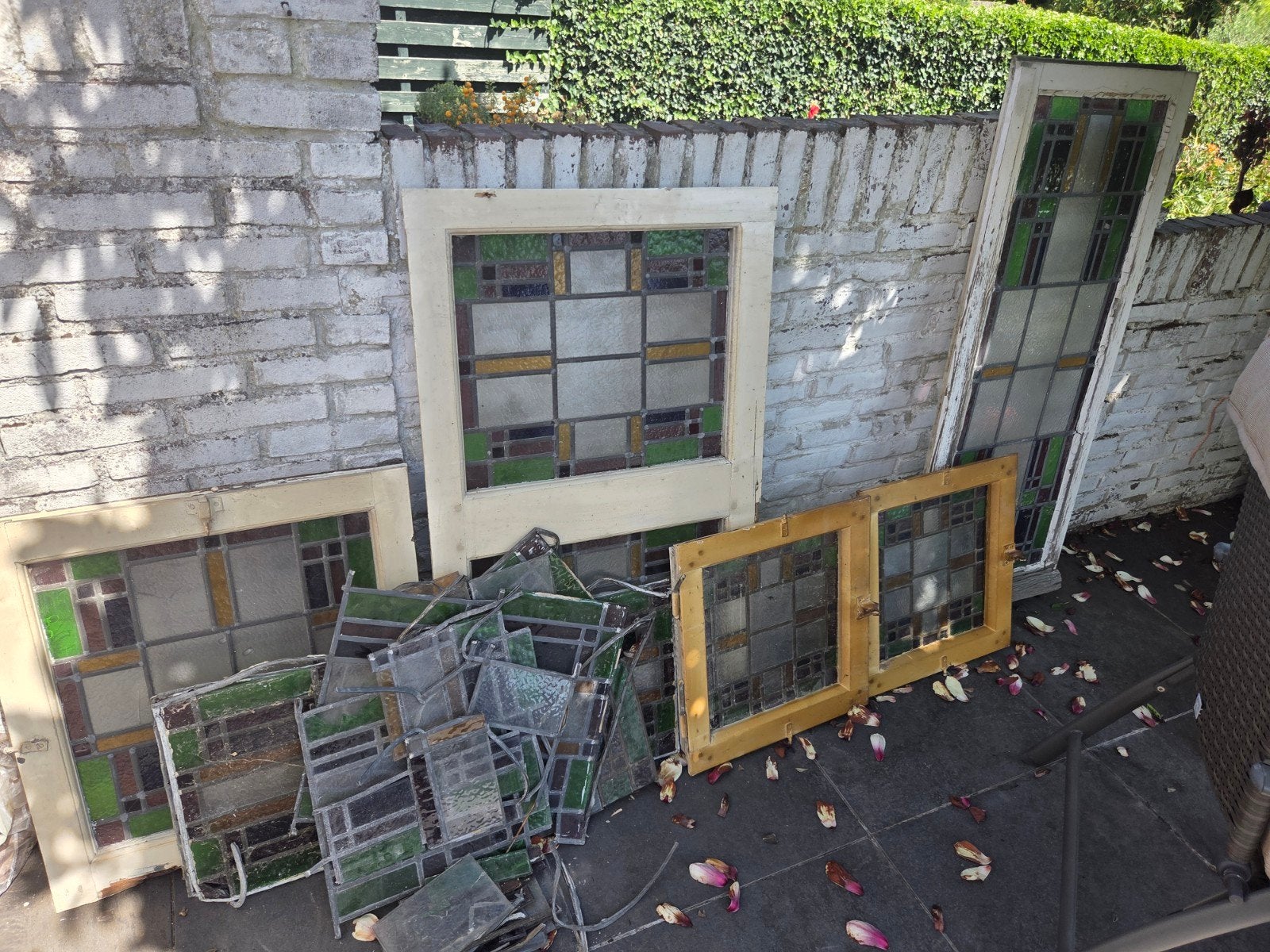 Partij glas in lood ramen - Diverse maten en designs, Doe-het-zelf en Verbouw, Glas en Ramen, Ophalen, Gevelraam of Ruit, Gebruikt