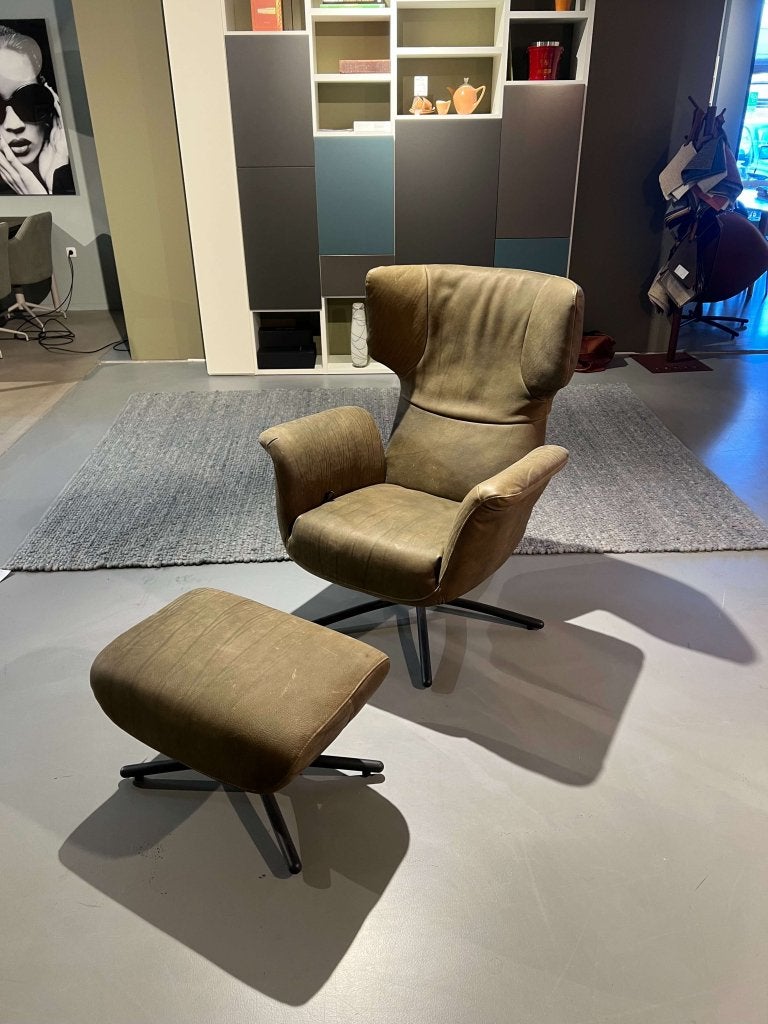 !Nieuw! - label - first class - leder groen - fauteuil+ poef, Ophalen, Twee, Nieuw, Leer