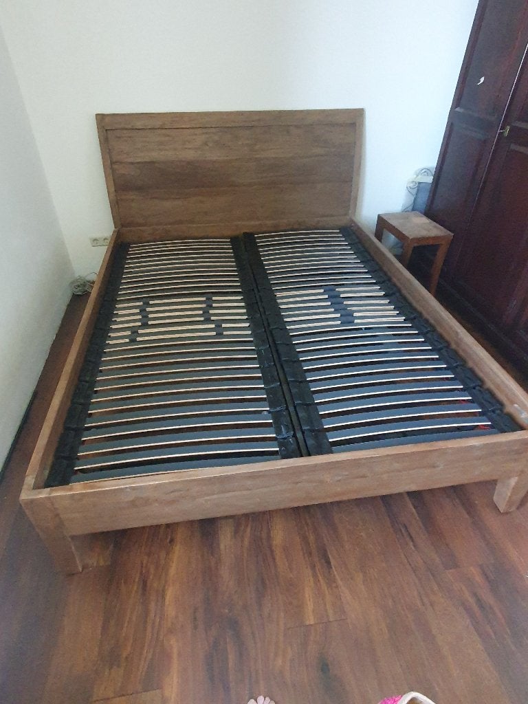 Houten bed met latenbodems, Ophalen, Bruin, Tweepersoons, 200 cm