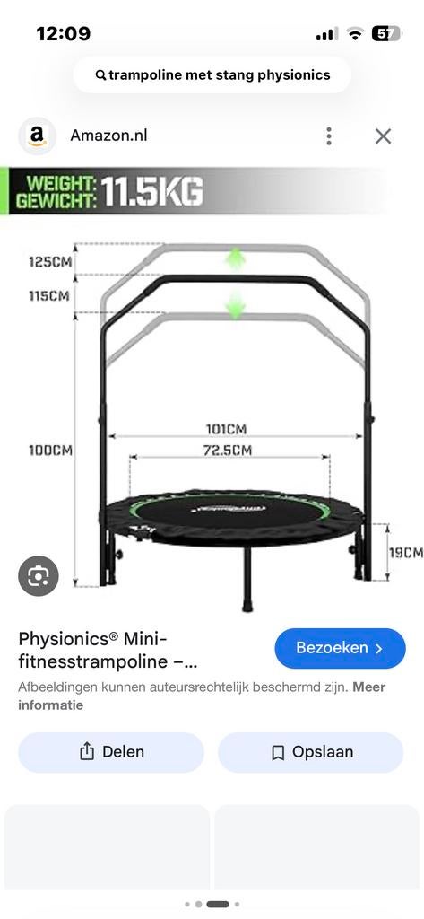 Physionics Trampoline met Stang - Nieuw in Doos, Kinderen en Baby's, Speelgoed | Buiten | Trampolines, Nieuw, Ophalen