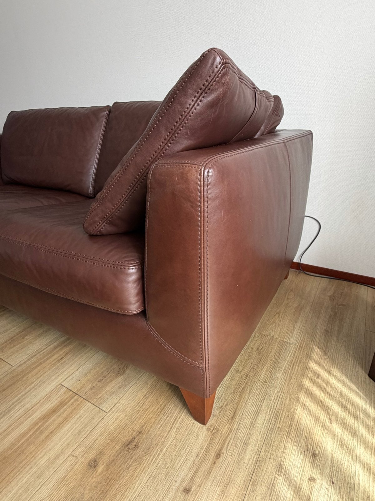 Machalke 2-zits bank en fauteuil - Bruin leer, Ophalen, 150 tot 200 cm, Tweepersoons, Zo goed als nieuw
