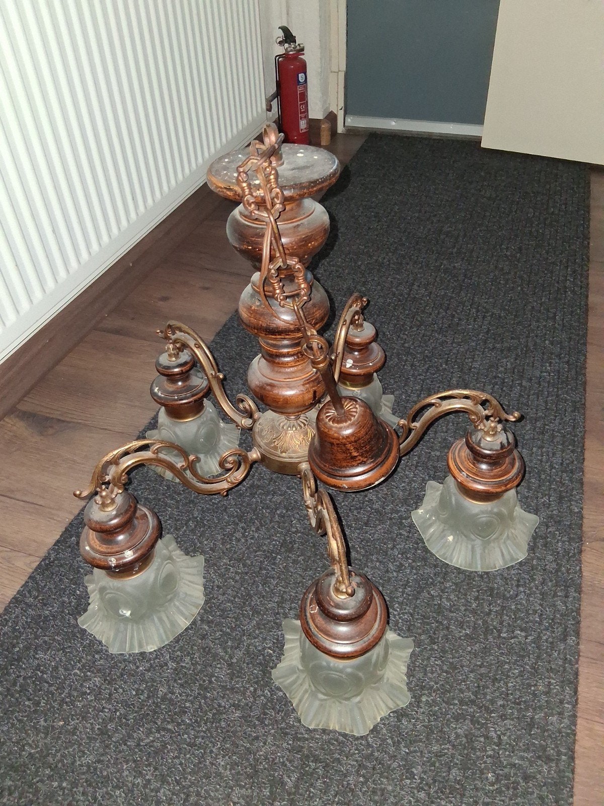 antieke lamp messing 5 arms, Ophalen of Verzenden, Koper of Brons