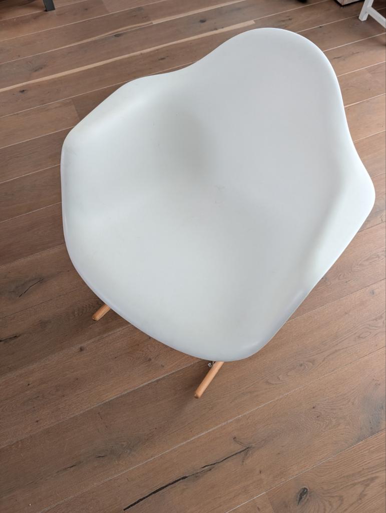 Witte schommelstoel, Eames stijl, Ophalen, Gebruikt, Hout, Wit