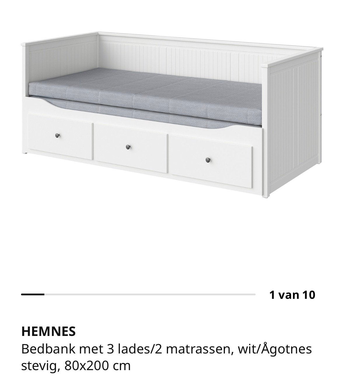 Hemnes bedbank + matrassen, Huis en Inrichting, Ophalen, Wit, Tweepersoons, 80 cm