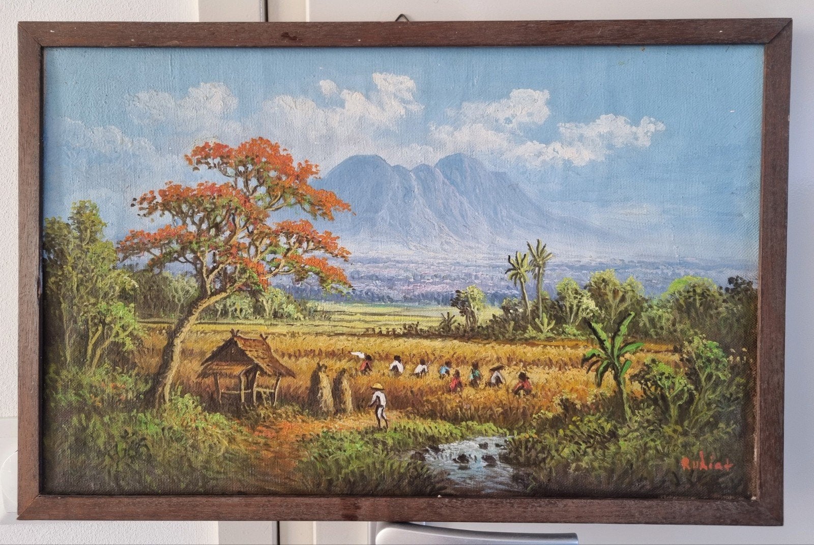 Olieverfschilderij Jay Ruhiat – Indonesisch landschap, Antiek en Kunst, Ophalen of Verzenden