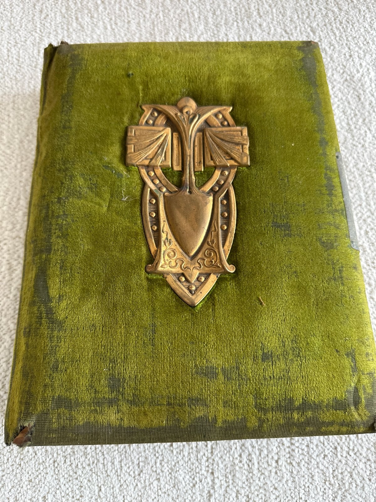 Vintage Fotoalbum Groen Fluweel met Metalen Decoratie, Audio, Tv en Foto, Ophalen, Gebruikt, Overige merken, Met insteekhoezen