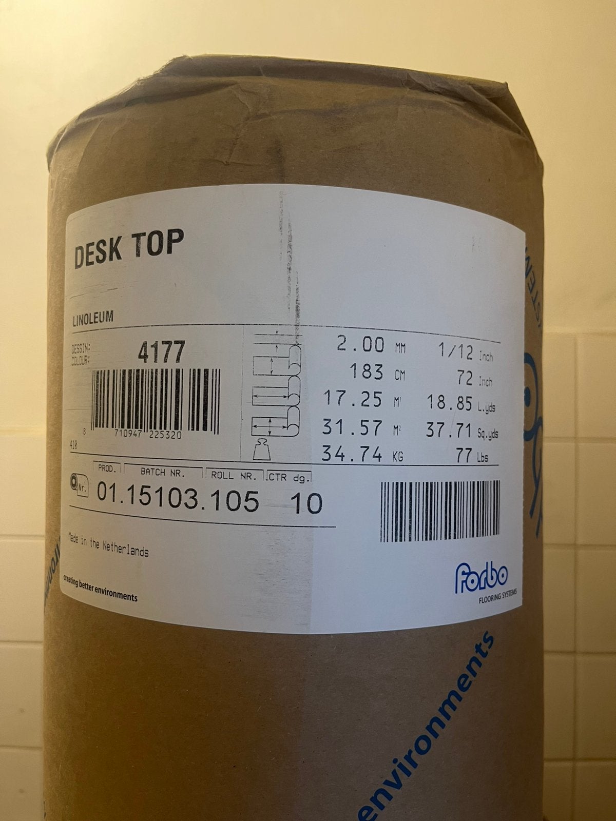 Nieuwe Forbo Desktop Linoleum rol 2 mm 31,57 m² | Kleur 4177, Ophalen, Nieuw