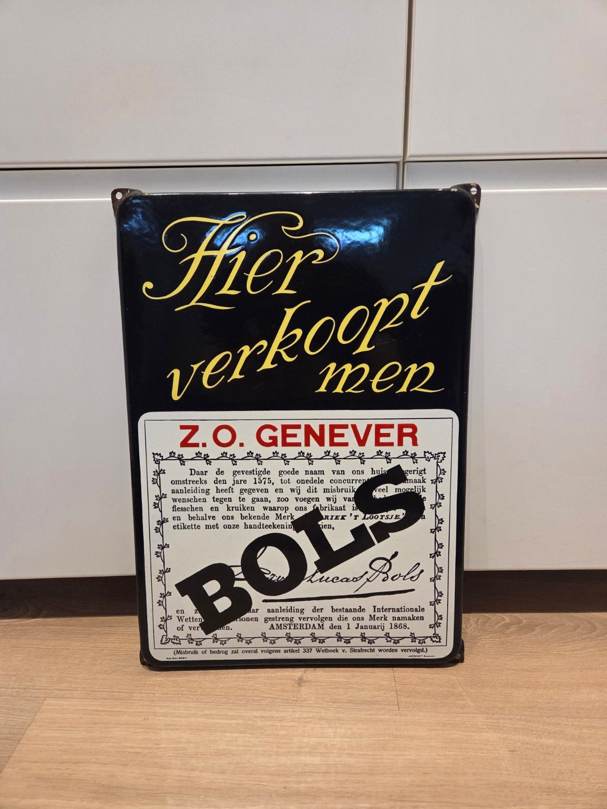 Emaille bord bols genever, Ophalen of Verzenden, Gebruikt, Reclamebord