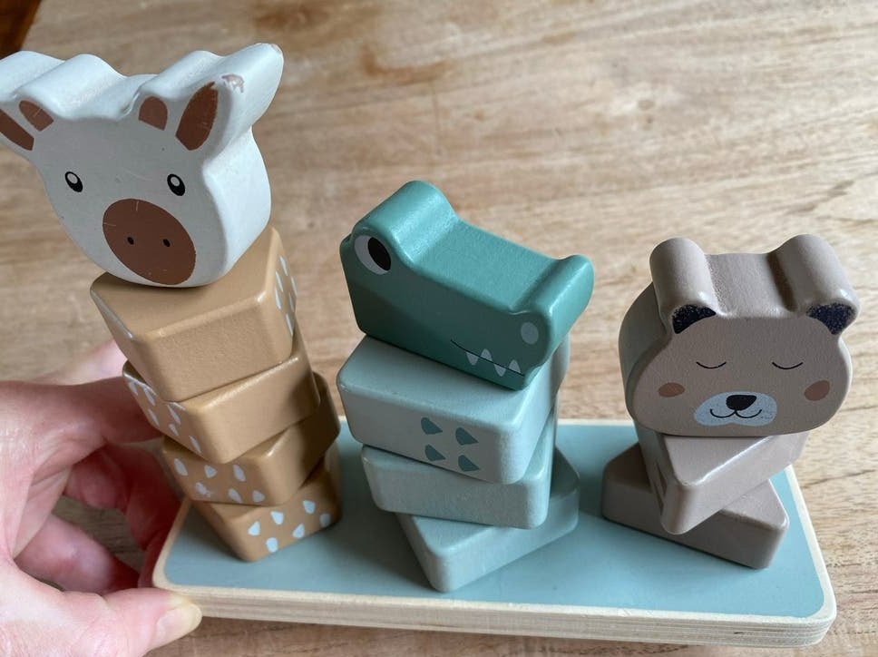 Jollein Houten stapelspel met dierenfiguren, Ophalen of Verzenden, Gebruikt, Overige typen