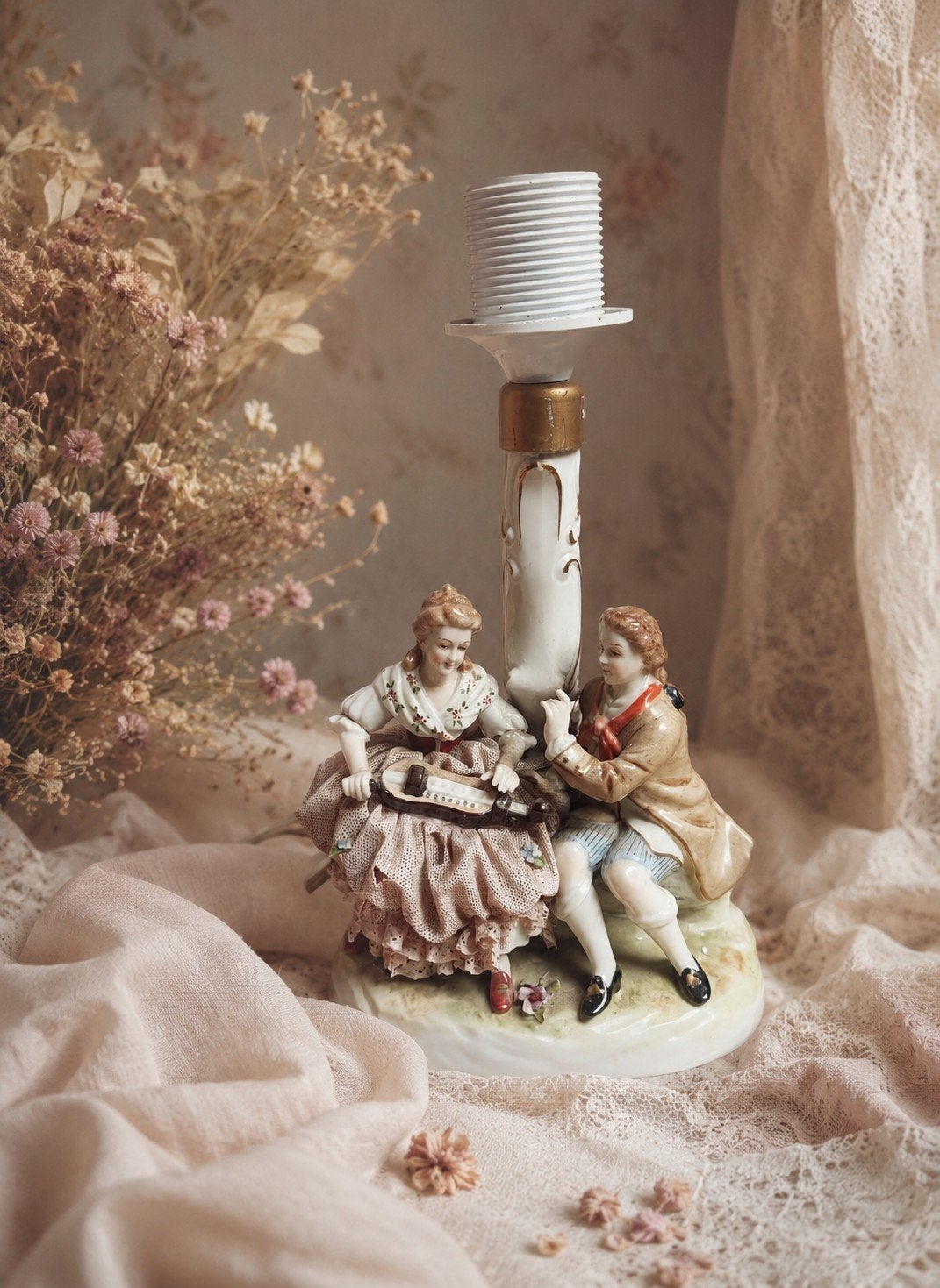 Vintage Sandizell porseleinen lamp–Dresden kant–jaren 60/70, Antiek en Kunst, Ophalen of Verzenden