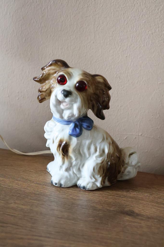 Vintage Goebel Hondenlamp Porselein met Glazen Ogen, Ophalen of Verzenden, Gebruikt, Dier