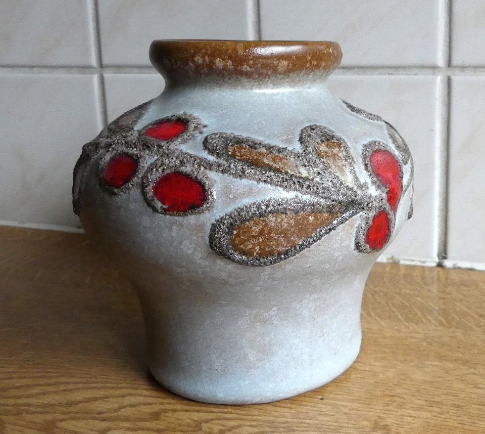 Strehla 1439 vintage vaas grijs rood fat lava West-Germany B, Ophalen of Verzenden, Gebruikt, Rood