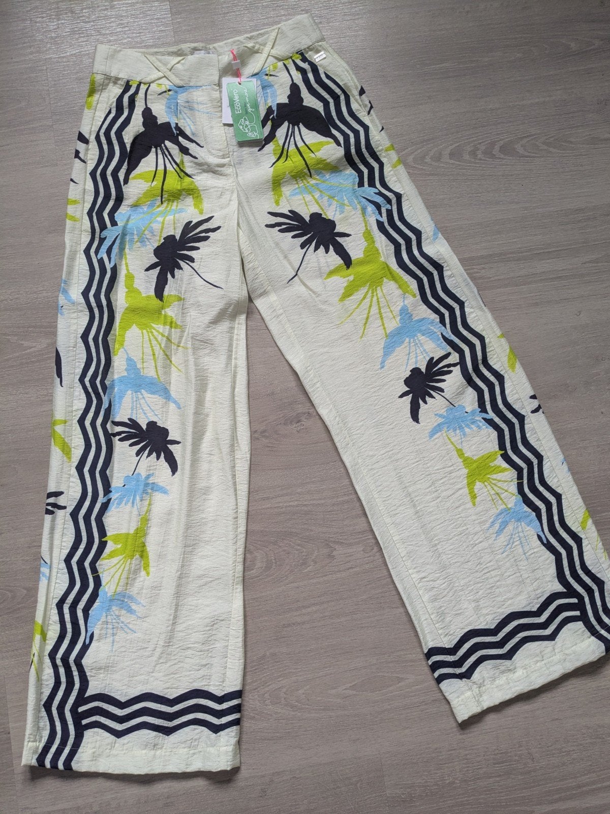Nieuwe POM Amsterdam broek met tropische print, maat 36, POM Amsterdam, Beige, Nieuw, Ophalen of Verzenden