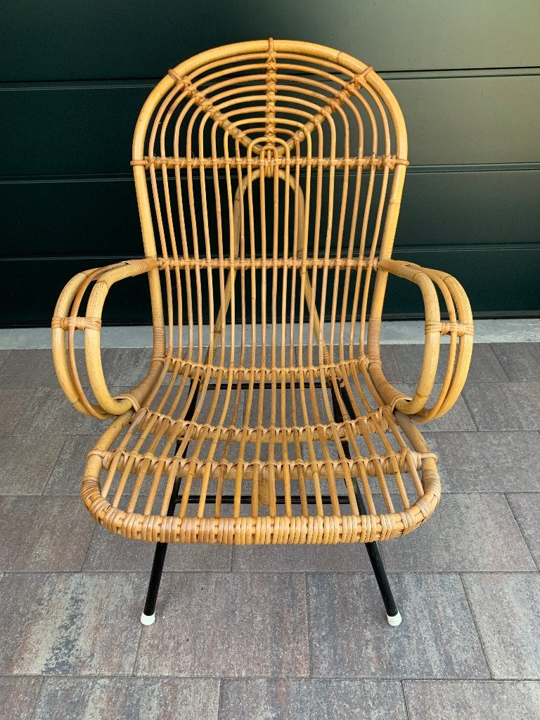 vintage rotan stoel, Rohé Belse leunstoel, retro jr. '60-'70, Huis en Inrichting, Stoelen, Overige kleuren, Riet of Rotan, Zo goed als nieuw