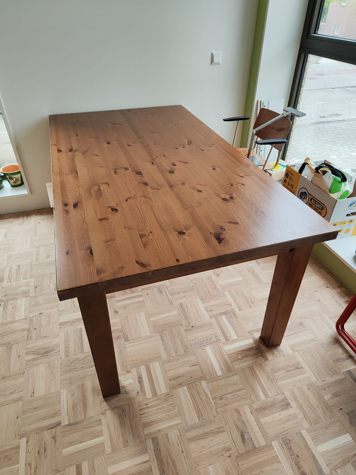 Vintage solid wood table, Huis en Inrichting, Ophalen, 100 tot 150 cm, Vierkant, Zo goed als nieuw