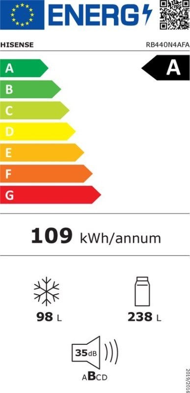 Hisense koelkast RB440N4AFA - No Frost - Zwart, 200 liter of meer, Met aparte vriezer, Nieuw, Hisense Nederland