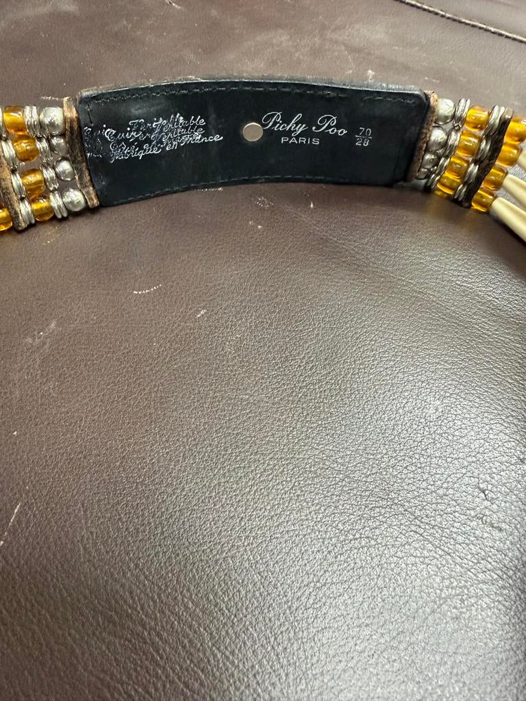 Vintage PICHY POO Paris Riem met kralen en leer, Kleding | Dames, Riemen en Ceinturen, 80 tot 90 cm, Echt leder, Heupriem, Ophalen of Verzenden
