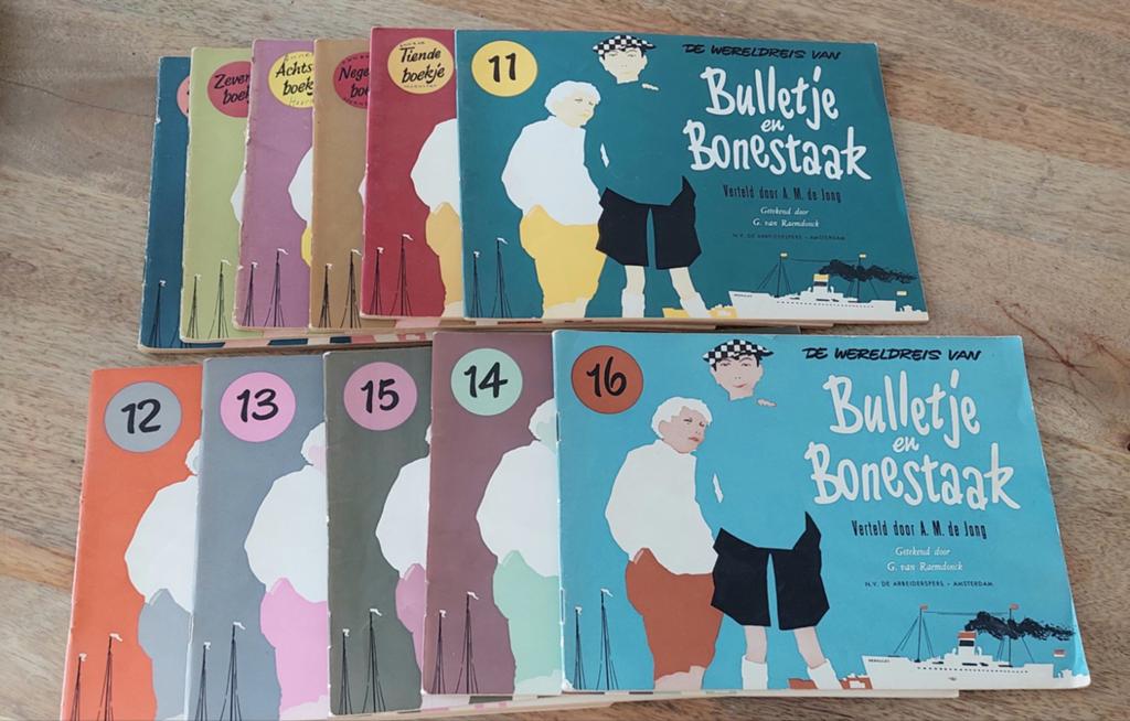 Bulletje en Bonestaak - De Wereldreis (11 boekjes), Antiek en Kunst, Antiek | Boeken en Bijbels, Ophalen of Verzenden, A.M. de Jong