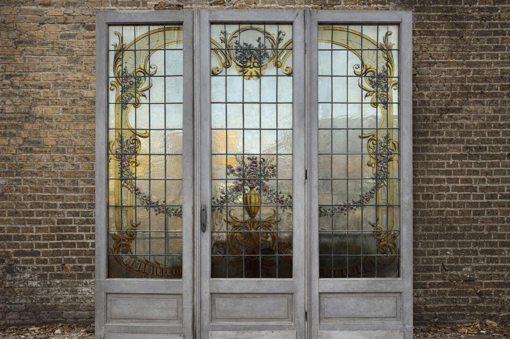 Set 3- delige Barok glas in koper deuren 260x216cm., Ophalen