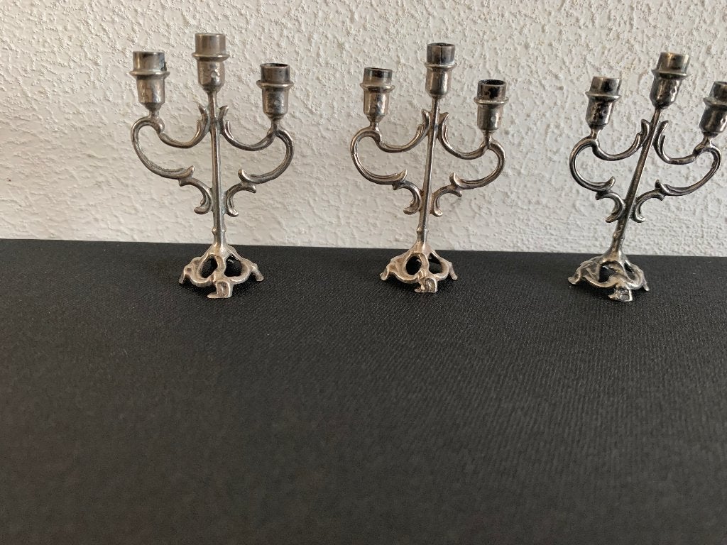 3 Mooie miniatuur zilveren kandelaartjes, Ophalen, Zilver