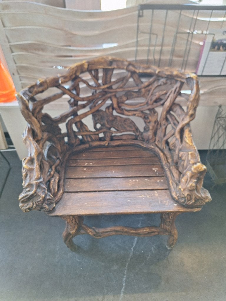 Unieke wortelstoel in goede staat voor binnen of buiten, Huis en Inrichting, Stoelen, Ophalen, Kunststof, Gebruikt, Bruin