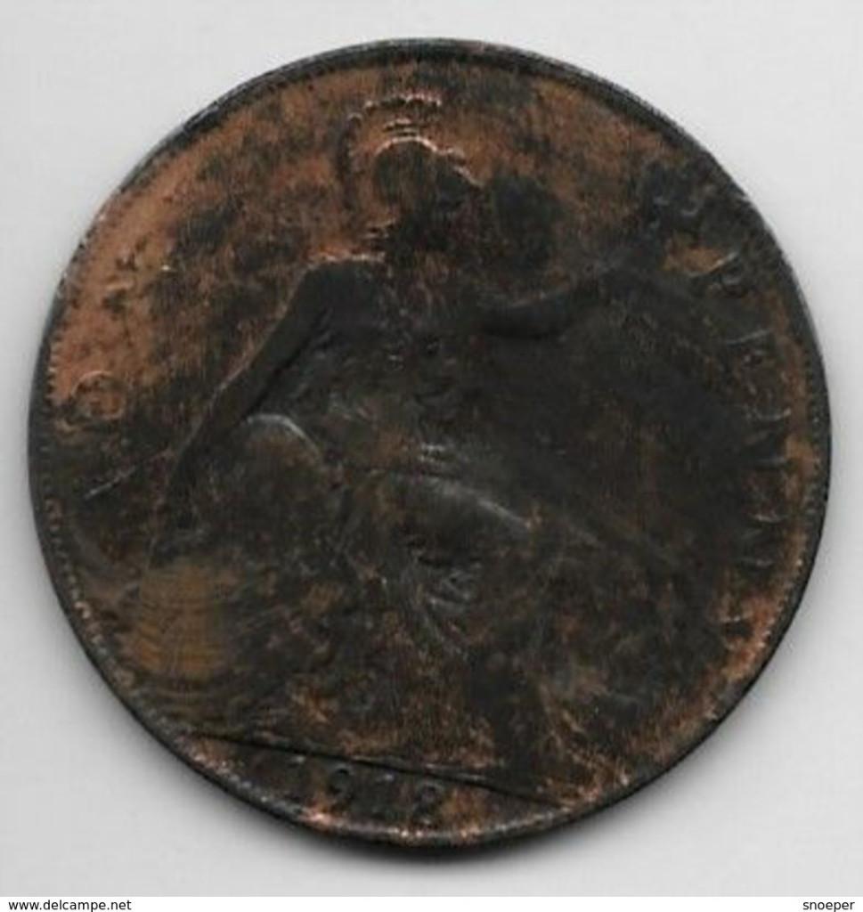 great britain 1 penny 1918 H km 810 fr+, Verzenden, Overige landen, Losse munt