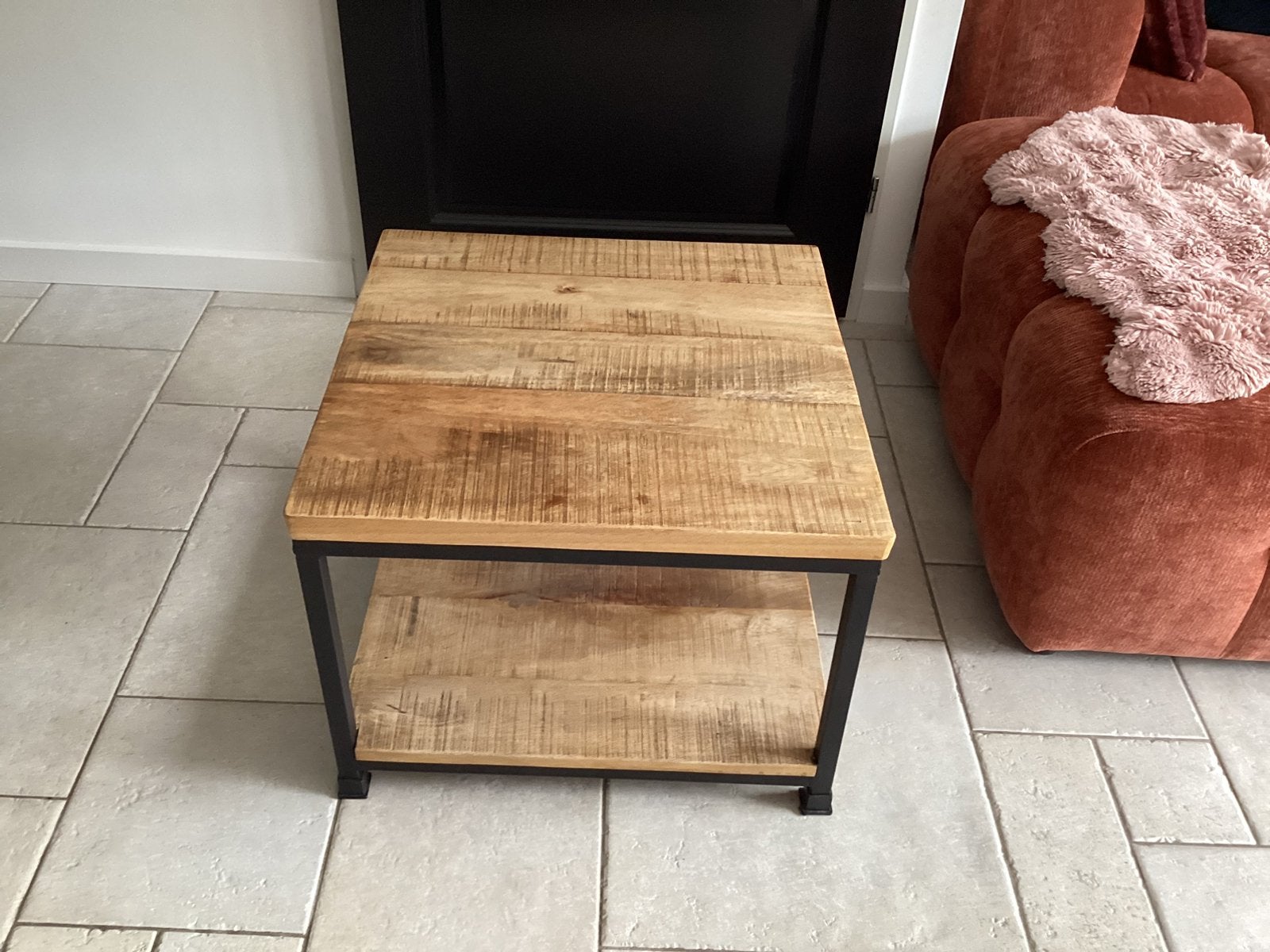 Mango houten salontafel/ bijzettafel, Ophalen, Gebruikt, 50 tot 100 cm, Vierkant