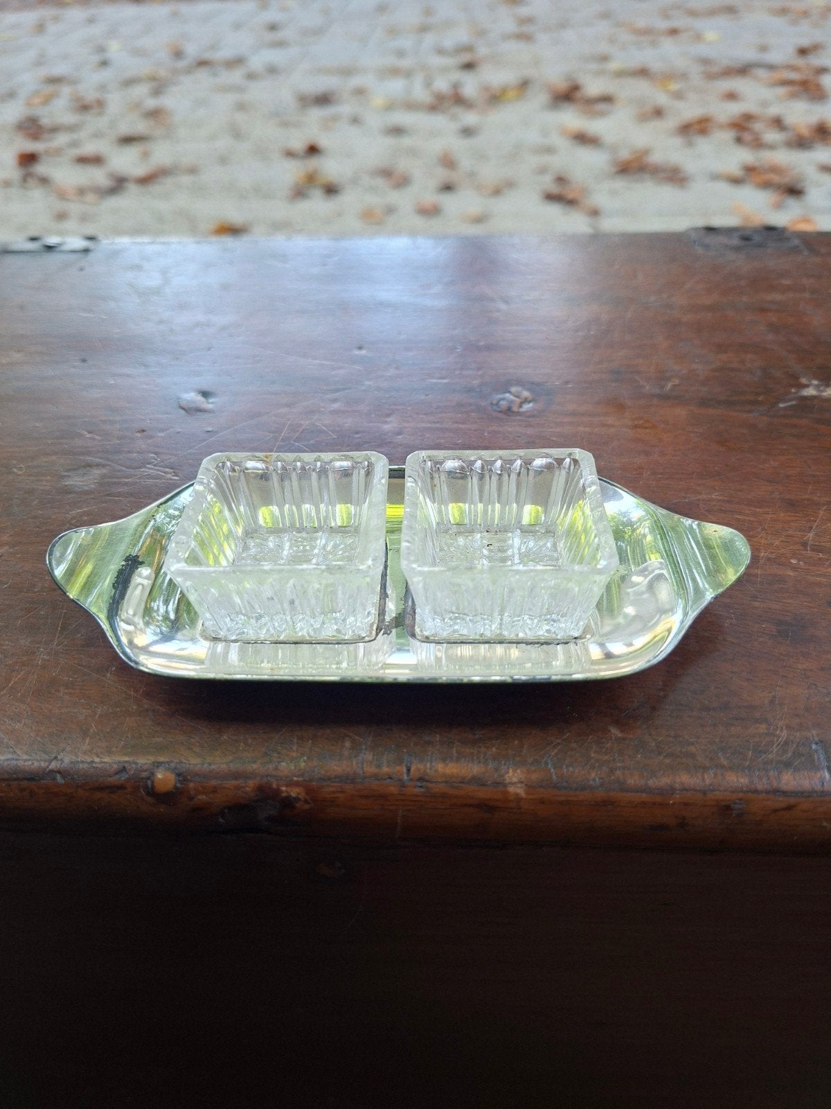 Vintage Zout- en Peperstel met Glazen Bakjes, Ophalen of Verzenden