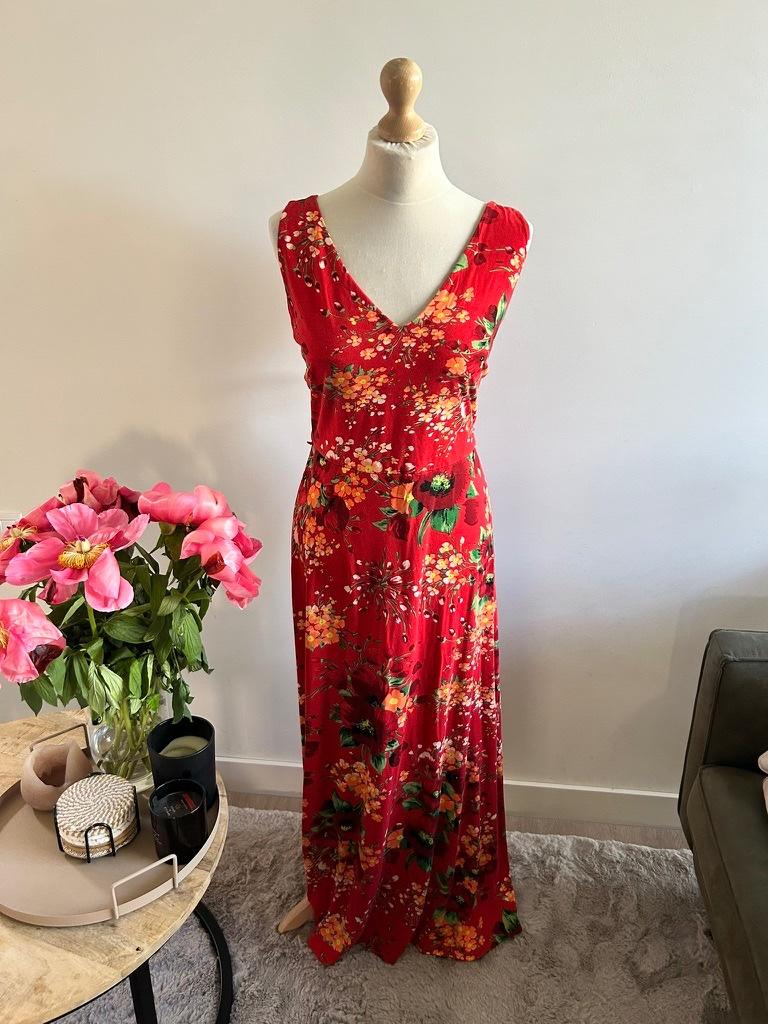 King Louie maat XL lange rode bloemen jurk 3260