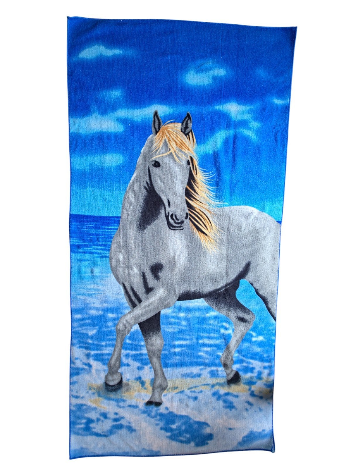 Groot badlaken met levendige paardenprint - 150x70 cm, Ophalen of Verzenden, Gebruikt, Meerkleurig, Badlaken