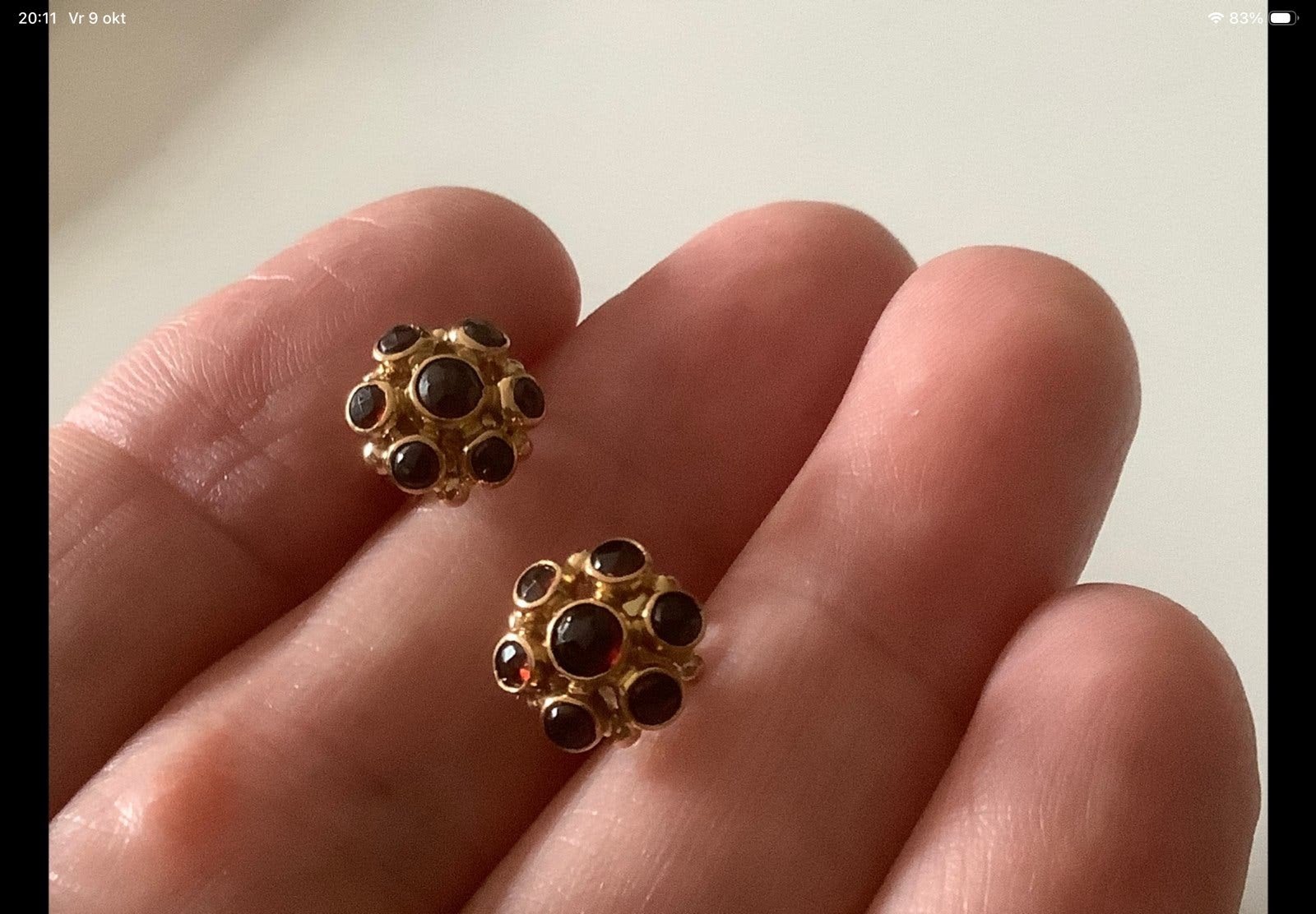 Antike gouden oorbellen entourage Granaat edelsteen 14 k, Sieraden, Tassen en Uiterlijk, Verzenden, Zo goed als nieuw, Met edelsteen