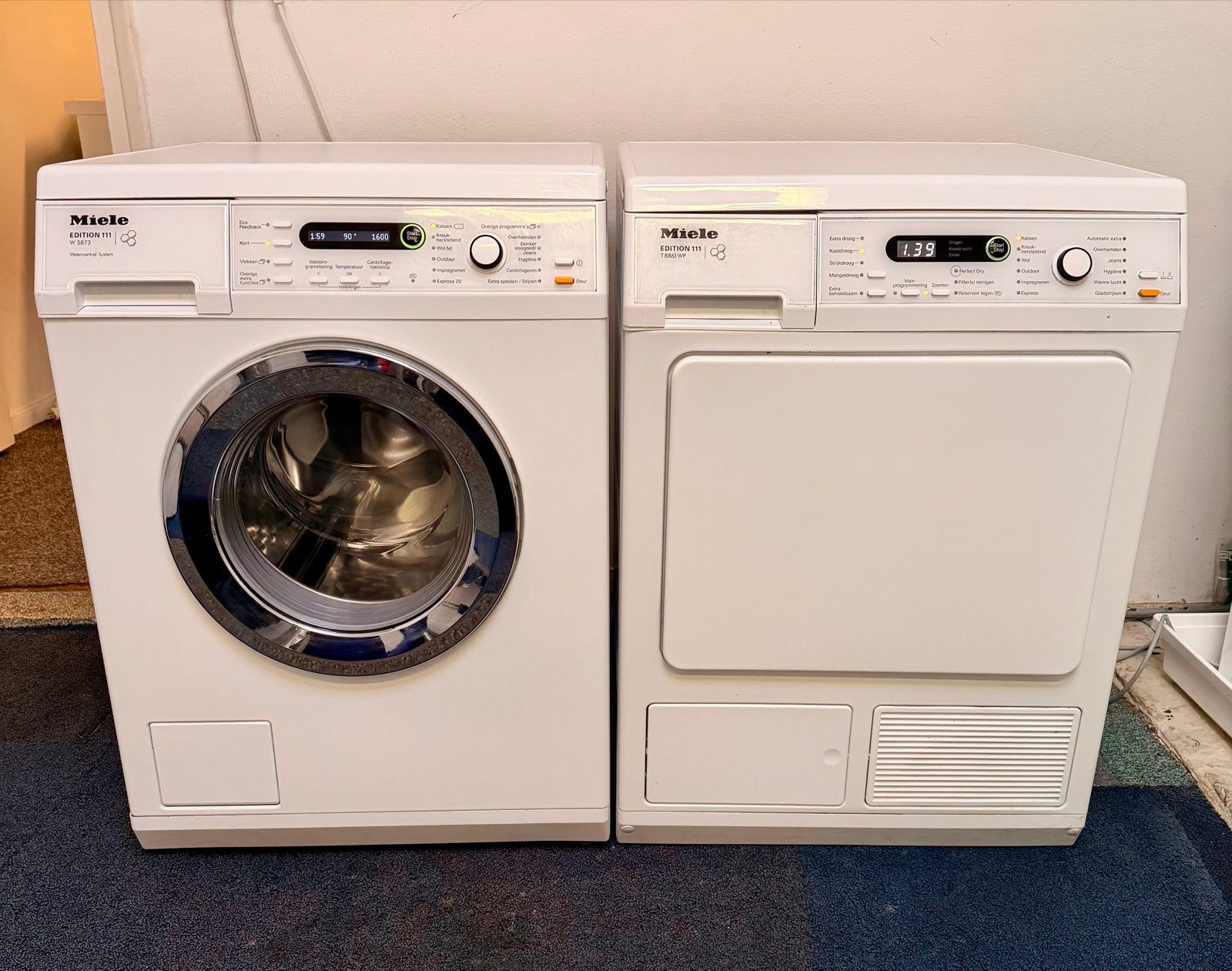 Set Miele Wasmachine W5873 Ed 111 &Warmtepomp Droger T8861WP, Witgoed en Apparatuur, 8 tot 10 kg, Germany, Www.miele.com, Ophalen of Verzenden