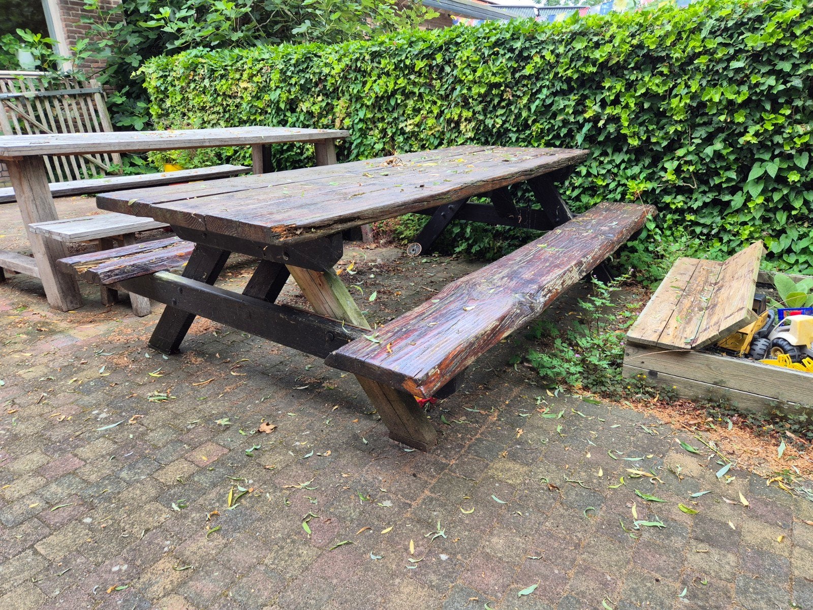 gratis grote houten picknicktafel - 250 cm lang, Tuin en Terras, Ophalen, Gebruikt, Rechthoekig, Hout