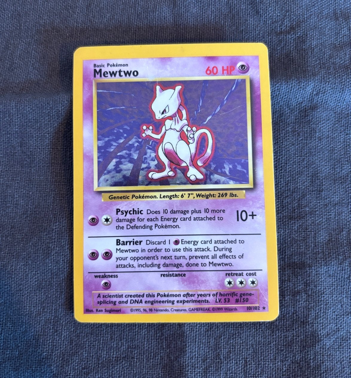 Mewtwo Pokémon kaart 10/102 (Base Set), Ophalen of Verzenden, Gebruikt, Losse kaart