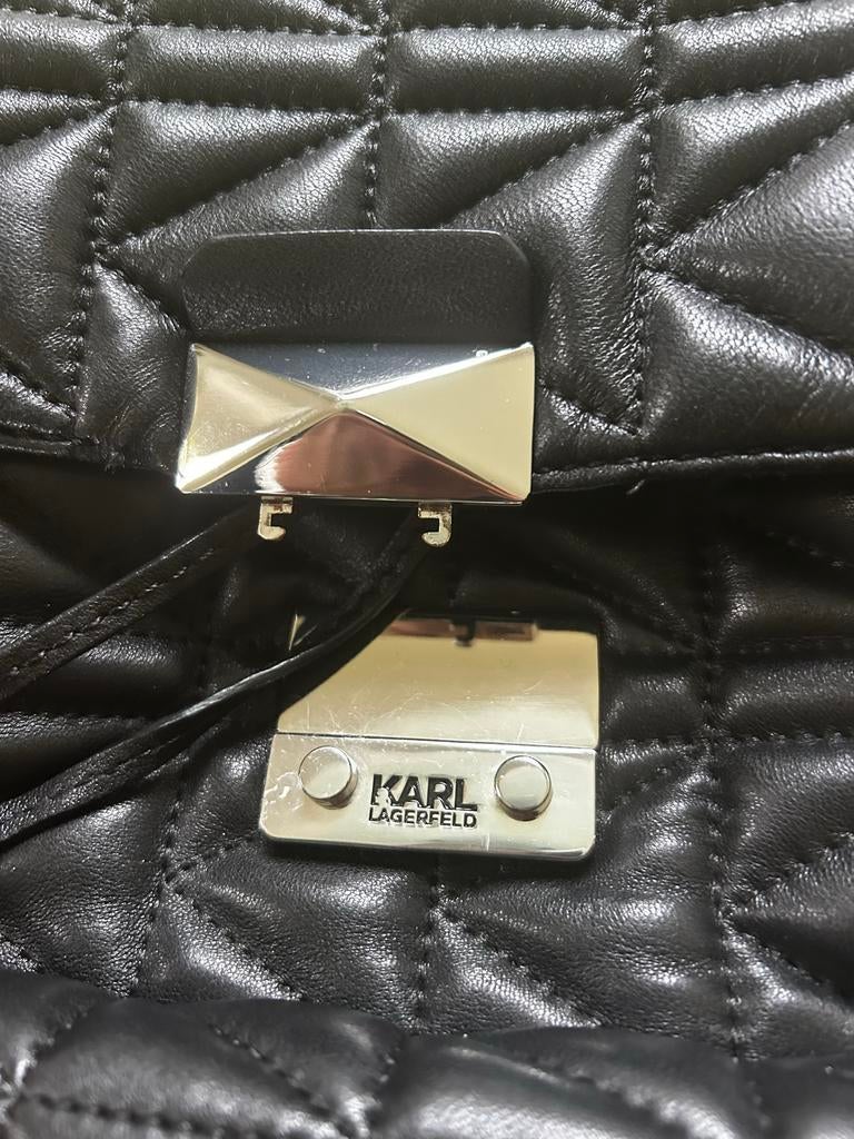 Zwarte leren rugzak Karl Lagerfeld, Overige merken, Gebruikt, 25 tot 40 cm, Ophalen of Verzenden