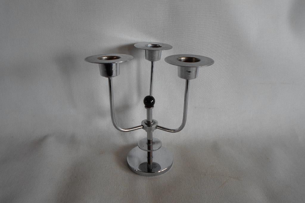 Vintage Kandelaar Chroom 3 Kaarsen, Huis en Inrichting, Woonaccessoires | Kandelaars en Kaarsen, Ophalen of Verzenden, Zo goed als nieuw