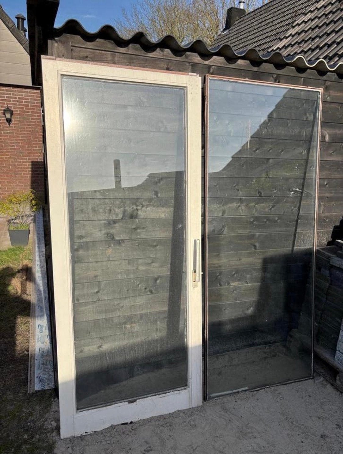 Schuifpui deur met losse glasplaat (gebruikt), Ophalen, Gebruikt, 80 tot 100 cm, Schuifdeur